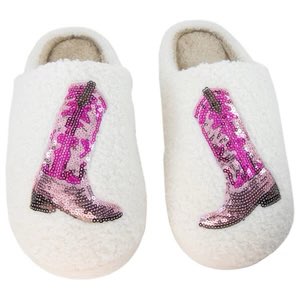 PRE-ORDER Pink Sequin Kicking Boots Slippers