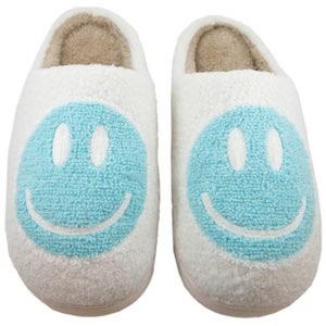 aqua blue smiley slippers