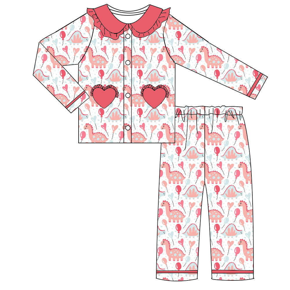 Girls Valentine's Day Dinosaur Pajamas