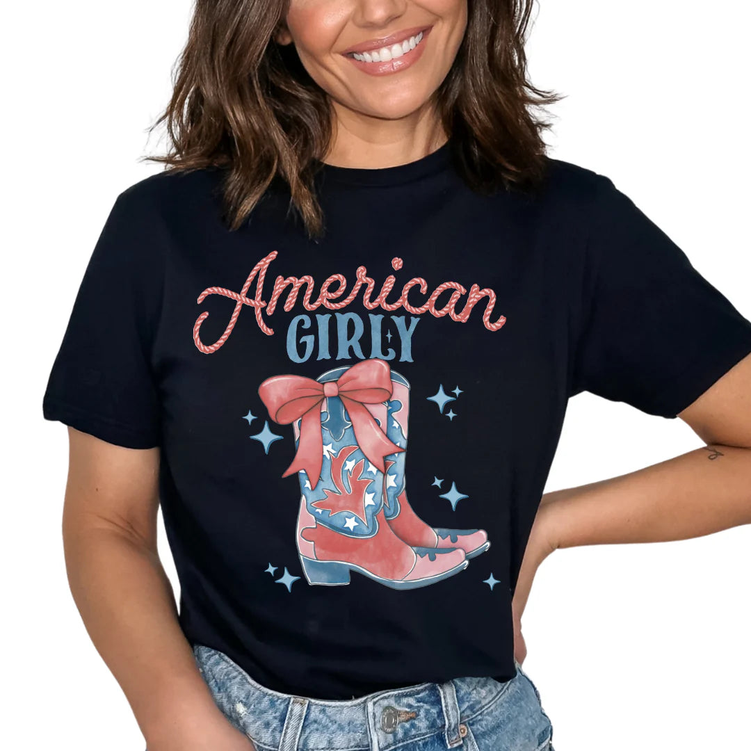 DTF American Girly Western Coquette Bow T-Shirt