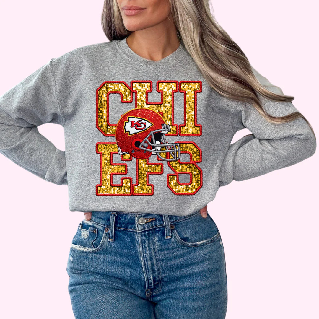 DTF KC Chiefs Faux Embroidery Sequin T-Shirt