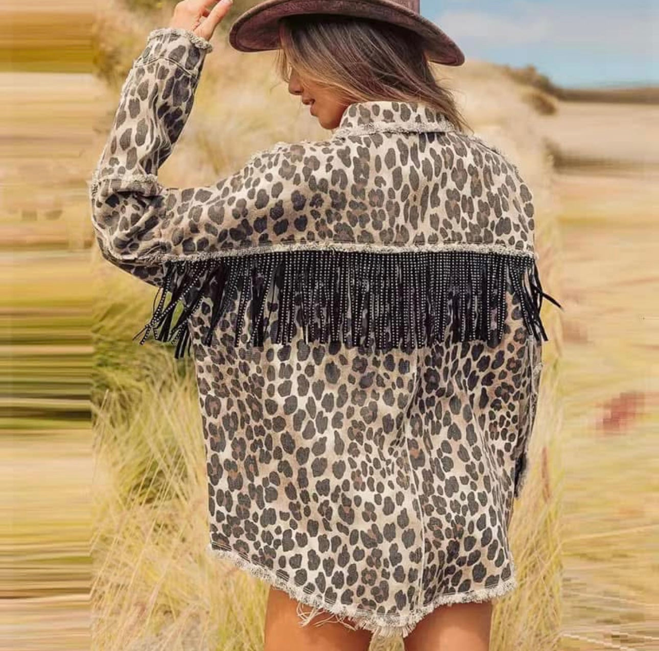 Women’s Western Leopard Fringe Jacket