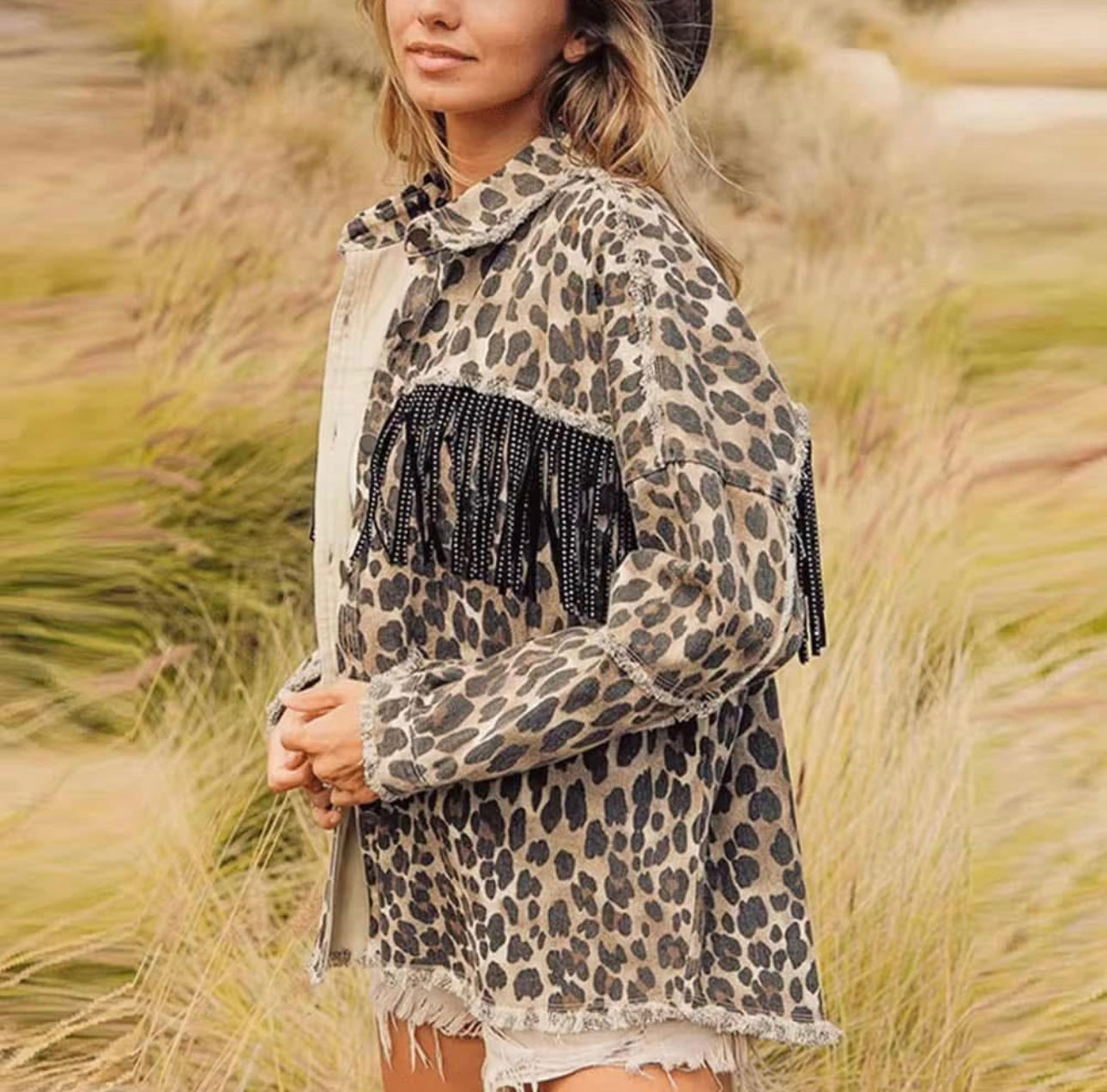 Women’s Western Leopard Fringe Jacket