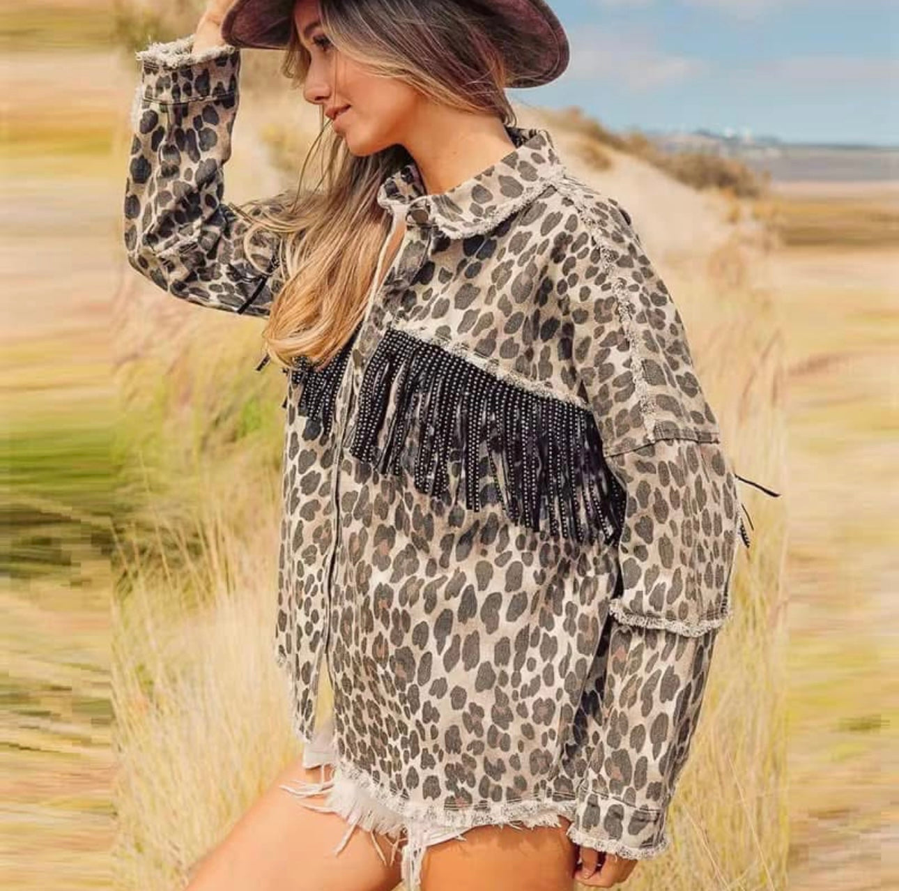 Women’s Western Leopard Fringe Jacket