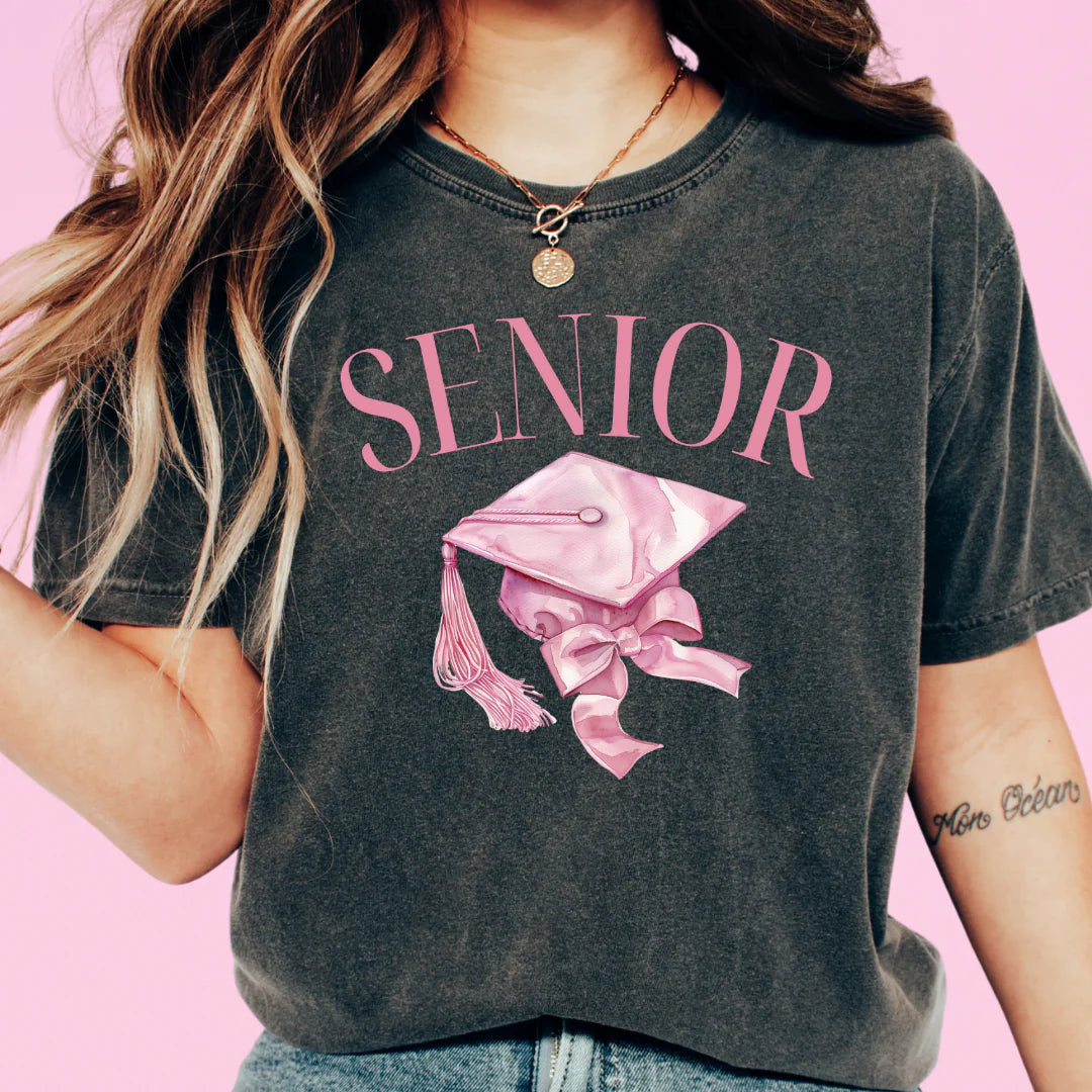 DTF Pink Coquette Bow Senior Graduation T-Shirt