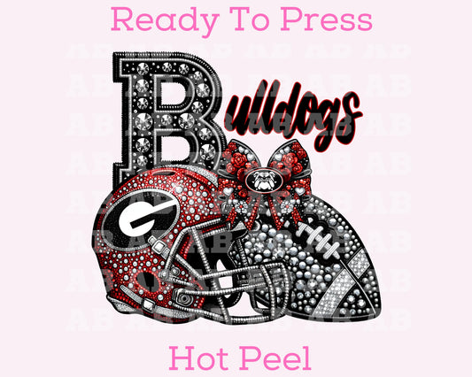 DTF Bulldogs Faux Sequins Faux Embroidery Football School Mascot T-Shirt