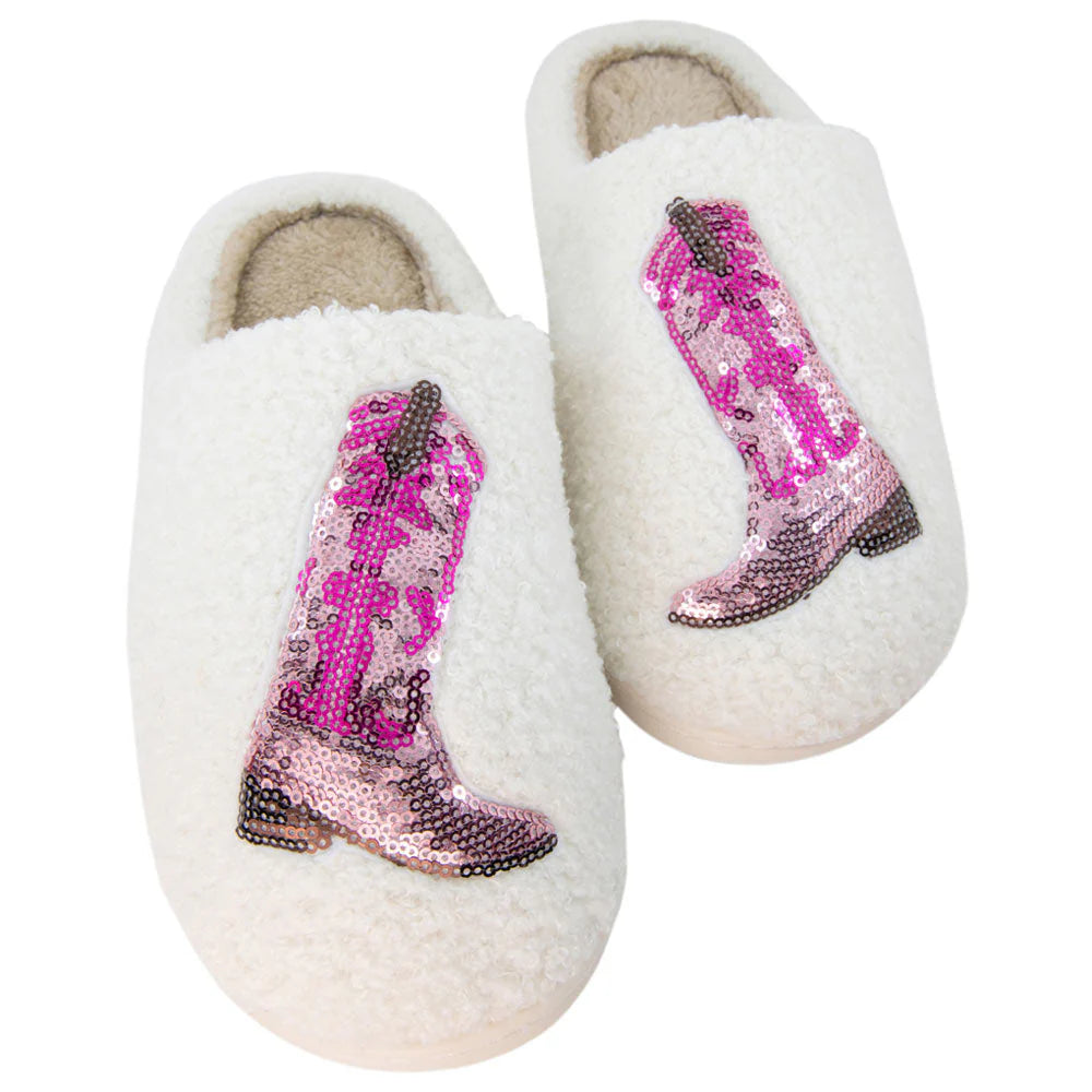 PRE-ORDER Pink Sequin Kicking Boots Slippers