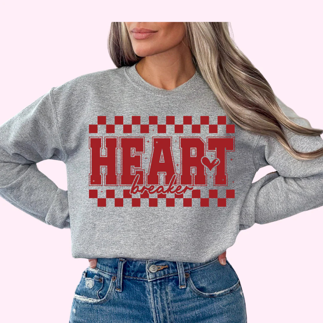 DTF Checkered Print Heart Breaker T-Shirt