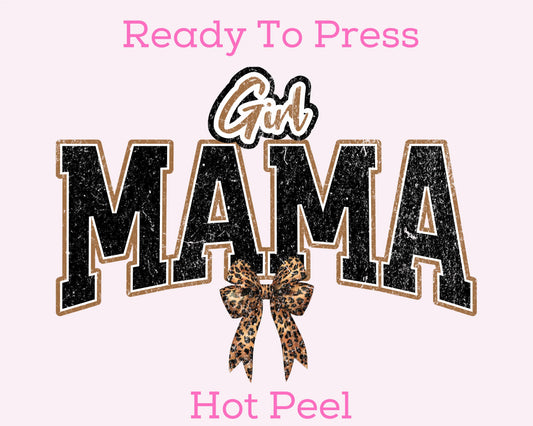 DTF Girl Mama Leopard Bow T-Shirt