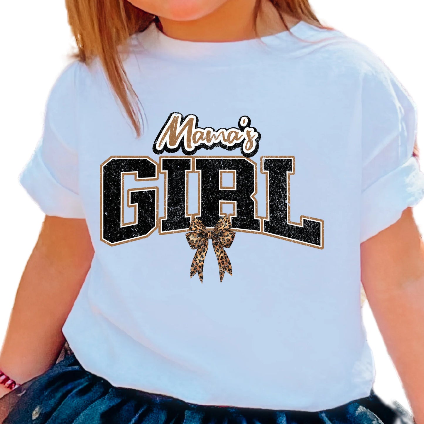 DTF Mama's Girl Leopard Bow T-Shirt