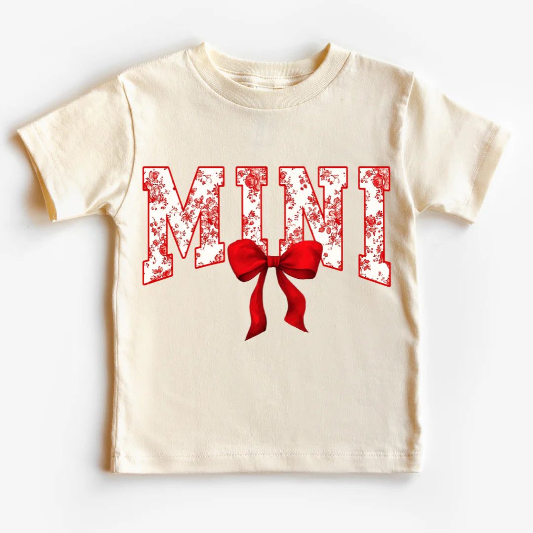 DTF Varsity Red Floral Mini Coquette Bow T-Shirt