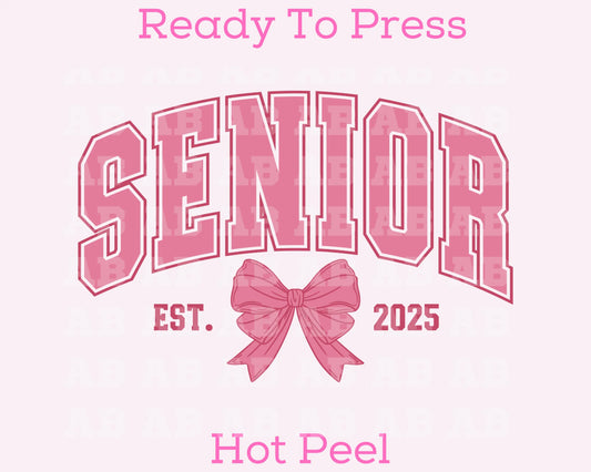 DTF Senior 2025 Pink Varsity Coquette Bow T-Shirt