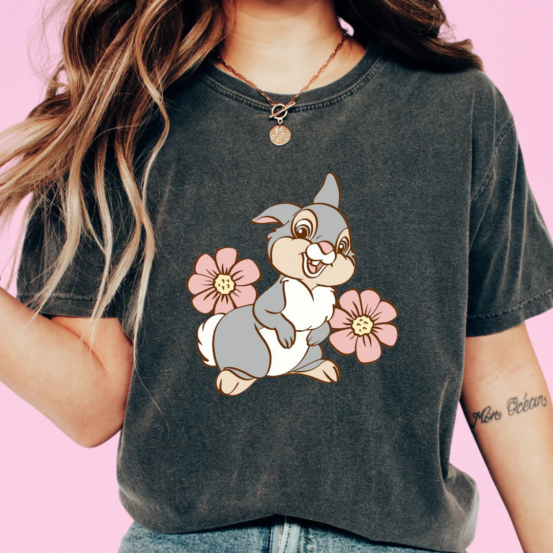 DTF Flowers and Bunny T-Shirt